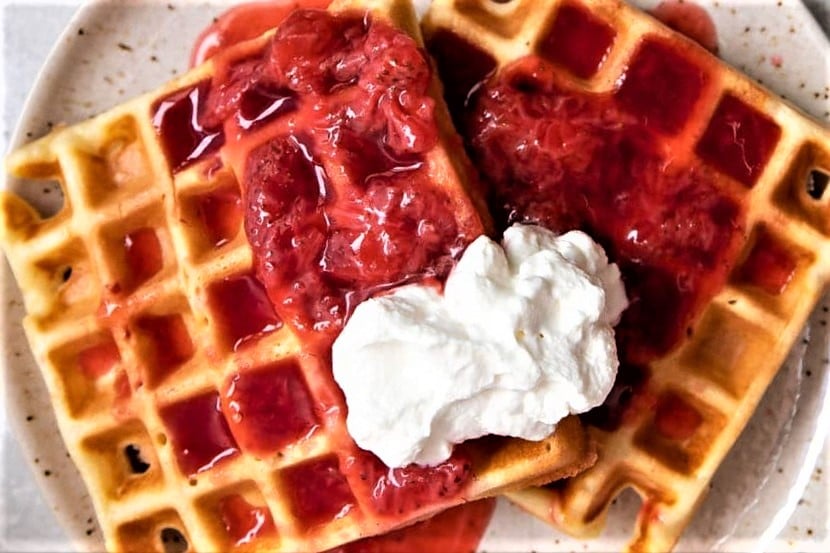 Lemon Waffles with Strawberry-Orange Compote