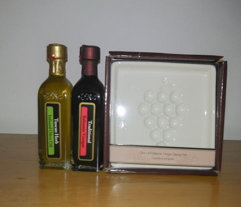 Dipping Plate with 2-pack of Olive Oil & Vinegar